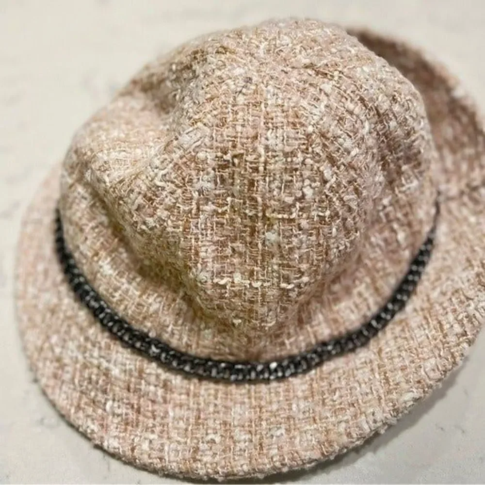INC Chain Tweed pink Trim Chain Winter Cloche Hat NEW pale pink